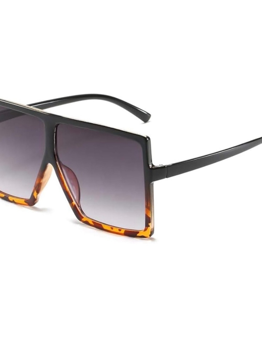 Black Leopard Square Oversized Sunglasses Flat Top Fashion Shades